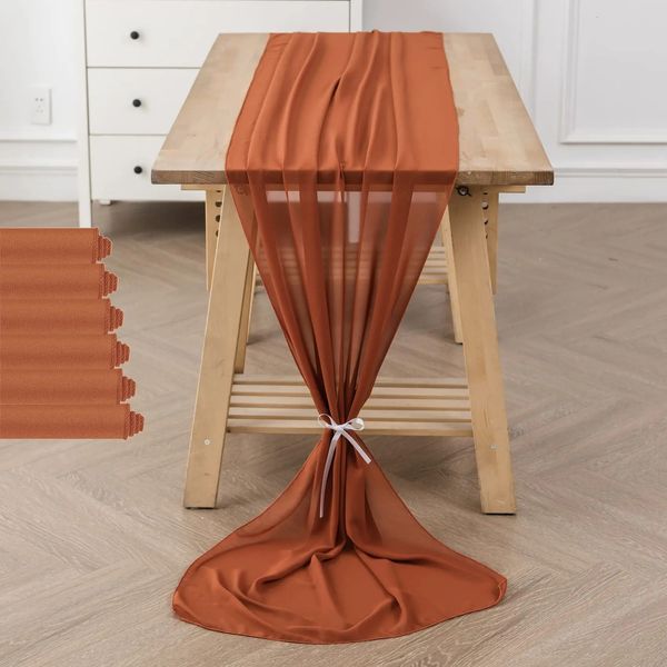 Set von 6 Terrakotta Chiffon Tischläufer Sheer Stoff Seide für Boho Hochzeitsbogen Draping Dekoration Geburtstagsfeier Deco 240322