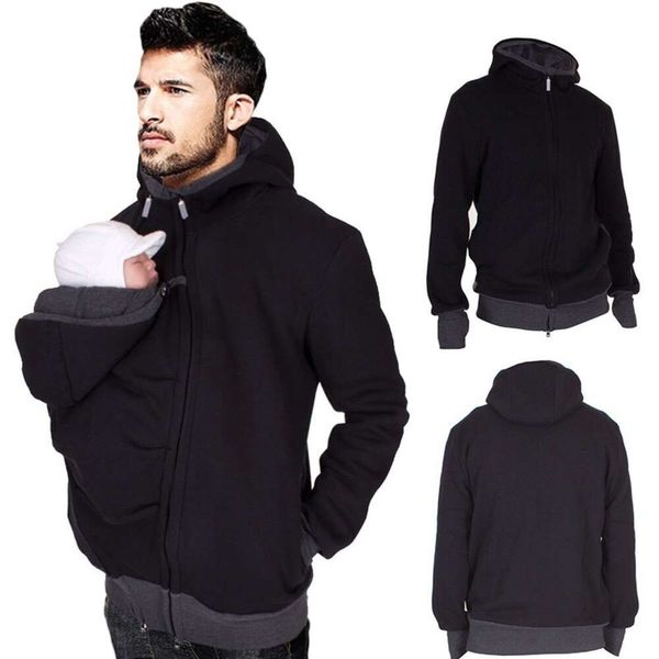 Zwei-in-einem-multifunktionaler Känguru-Papa-Pullover für Herbst und Winter, Elterntasche für Herren