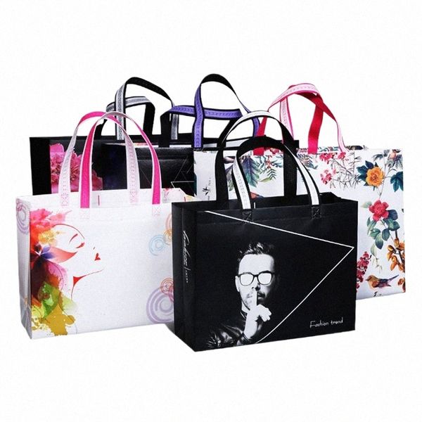 N-tecido tecido fr impressão loja saco dobrável reutilizável armazenamento de viagem feminina loja designer bolsa shopper sacola 68H0 #