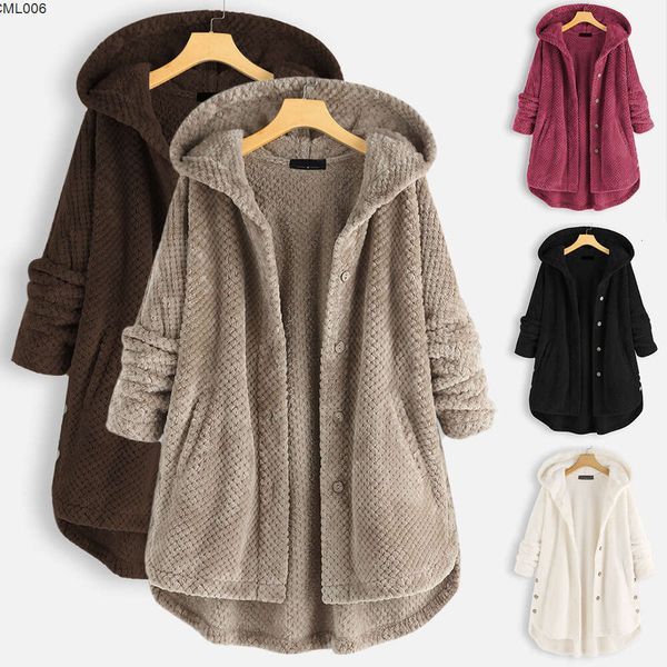 Maglione di cashmere double face con cappuccio invernale da donna di grandi dimensioni, cappotto medio e lungo V6zw