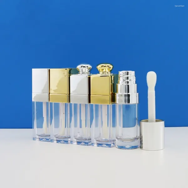 Vorratsflaschen leer 10 ml High-End-Gold-Silber-Lipgloss-Röhre mit großem Zauberstabpinsel 24 Stück
