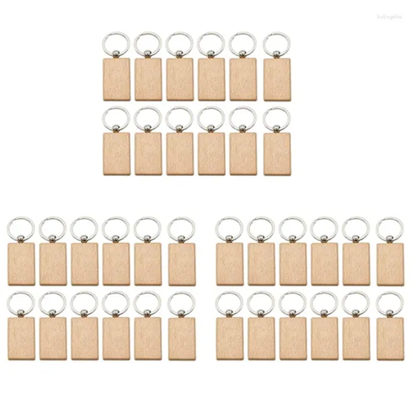 Ganchos 36 Pcs Em Branco Chaveiro De Madeira Retângulo Tags Chaveiros Anel Para Artesanato DIY