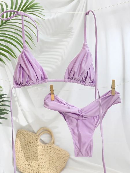 Triangle Bikinis sexy Badeanzug Frauen Verband Swimwear 2024 Bikini Set Solid Color Beachwear zweiteiliger Anzug weibliche Badeanzüge