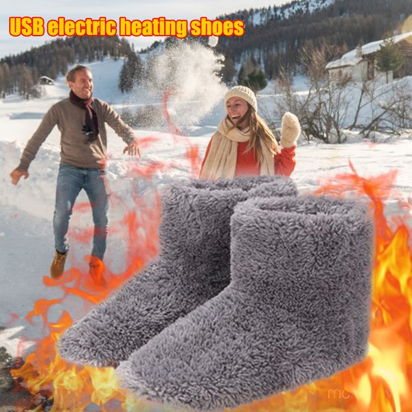 USB Isıtıcı Ayak Ayakkabı Erkekler İçin Kadınlar Kış Sıcak Kar Botları Peluş Sıcak Elektrik Terlikleri Yıkanabilir Ayaklar Isıtmalı Ayakkabı Boyutu 35-43