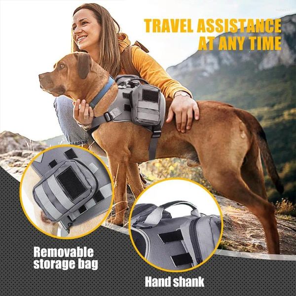 Dog Apparel Saddle Bag Ajusta Backpack Saddlebag com bolsos laterais de segurança para viajar de camping