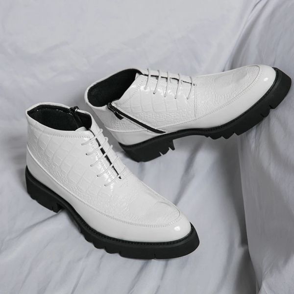 botas de alta qualidade de couro de couro botas masculinas outono inverno preto botas de broga de crocodilo padrony boots no tornozelo sapatos masculinos