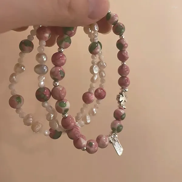 Armreif Rosa Süßwasser Perle Doppelschicht Armband Für Frauen Temperament Licht Luxus Nische Perlen Hand Schmuck