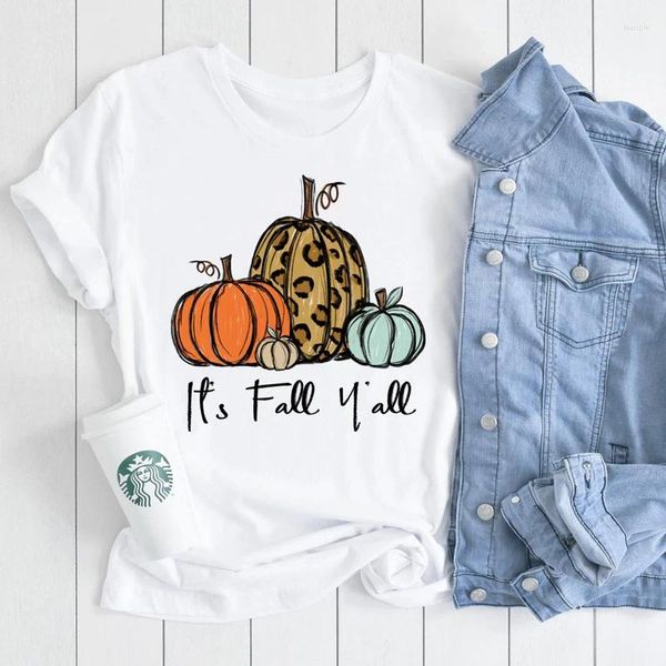 Camiseta feminina colorida é outono vocês abóboras estampa camiseta fofa feriado de ação de graças camiseta feminina outono manga curta camiseta gráfica