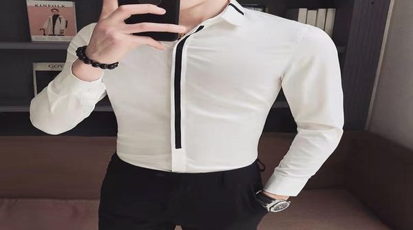 Men039s camisas casuais de manga longa camisas de vestido branco para homens fino ajuste camisas pretas moda casual masculino camisa de baile9883740
