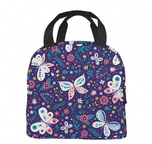 Lila Schmetterling-Lunch-Tasche für Damen und Mädchen, klein, isoliert, wiederverwendbare Kühltasche, Bento-Box-Rucksack, tragbar, auslaufsicher, Lunch-Taschen 39O2 #