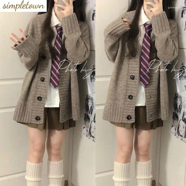 Abiti da lavoro 2024 Versione coreana Vintage Vestibilità ampia Maglione lavorato a maglia Cardigan Cappotto Top Camicia Gonna corta a pieghe Set da donna