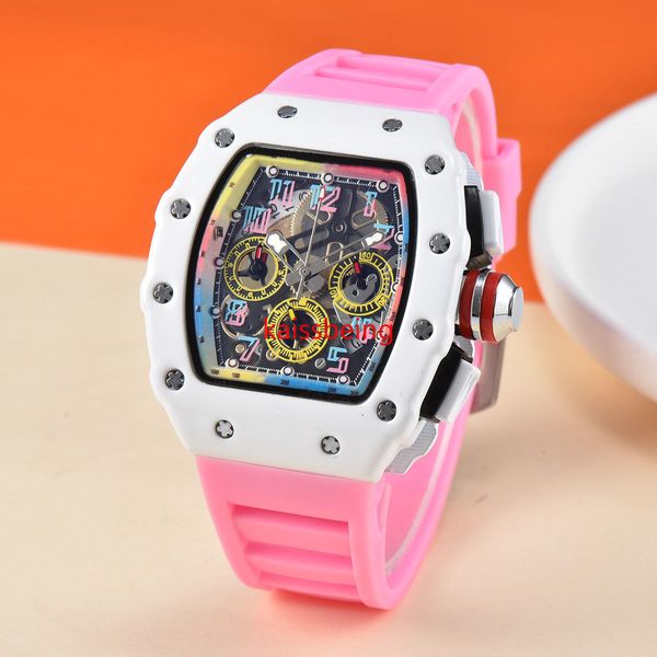 Des Top Роскошные мужские наручные часы с граффити из углеродного волокна с 6-контактным принтом Run Second Watch Часы для пары в форме винной бочки