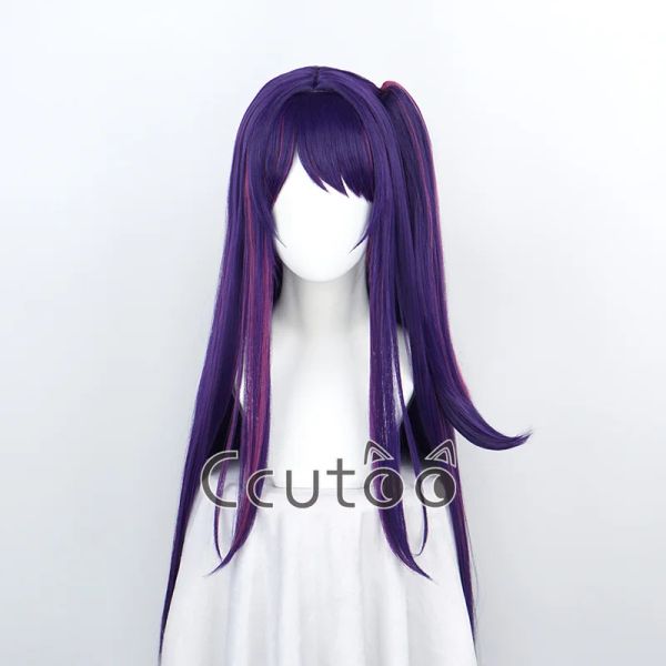 Parrucche Oshi No Ko Hoshino Ai Parrucca Cosplay Lunga Viola scuro Mista Cosplay Anime Resistente al calore Capelli sintetici Chip Coda di cavallo