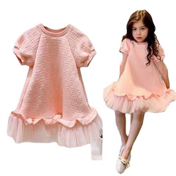 Vestidos para meninas, saia casual rosa infantil, vestido fashion para meninas, fio de rede, manga curta, vestido de princesa da moda, saias de malha para meninas, presentes para festivais