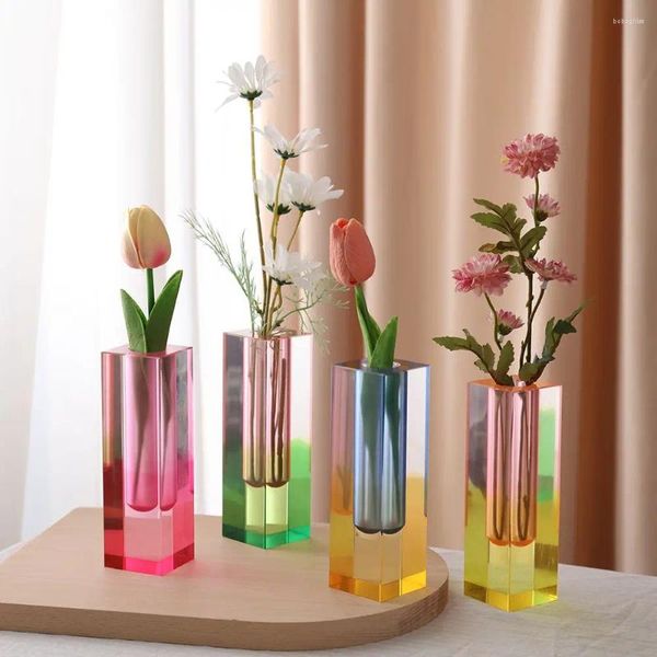 Vasos Acrílico Vaso Hidropônico Coluna Quadrada Potenciômetro Criativo Simples Estilo Nórdico Arranjo de Flores Decoração de Casa