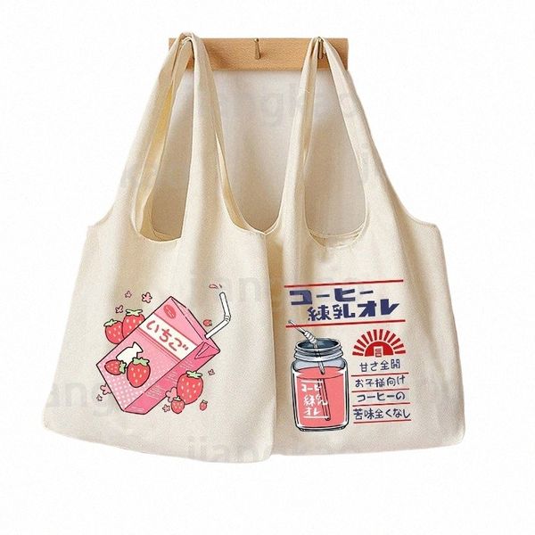 Estilo japonês de morango sacola meninas lona sacos de ombro harajuku bolsa de viagem pêssego impresso saco de livro eco loja sacos e288 #