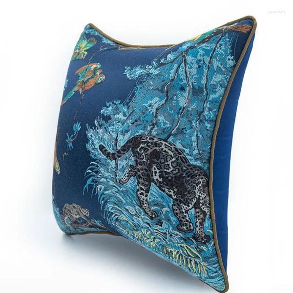 Travesseiro 2024 Capa Decorativa Caso Vintage Estilo Chinês Floresta Animal Coleção Luxo Bordado Azul Coussin