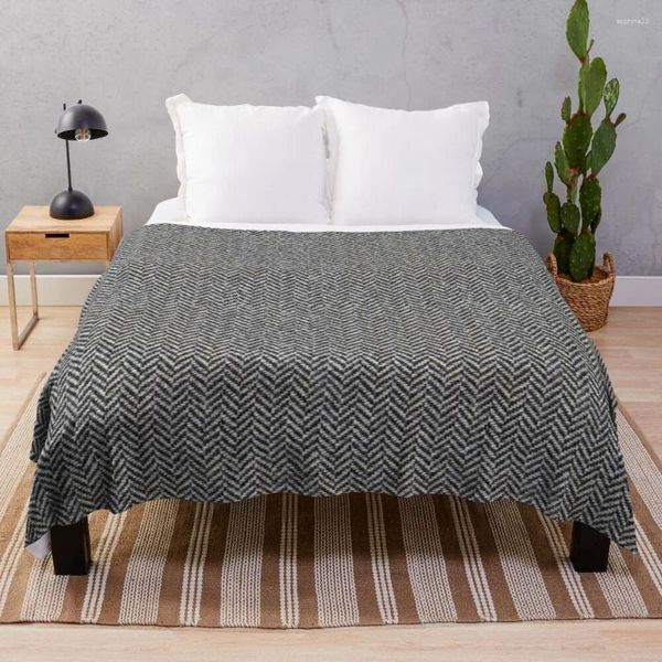 Cobertores Black Herringbone Tweed para camas Polinésio Design Wearable Zip Throw Blanket