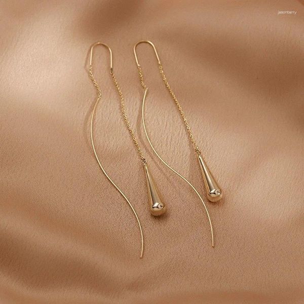 Brincos de parafuso prisioneiro estilo simples waterdrop corrente borla gota para mulheres longo balançar brinco piercing linha na moda orelha jóias