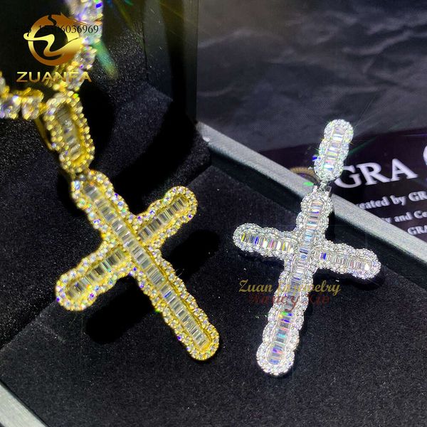 Ювелирные изделия в стиле хип-хоп с муассанитом Pass Diamond Tester D VVS с муассанитом из стерлингового серебра, большой крест с подвеской
