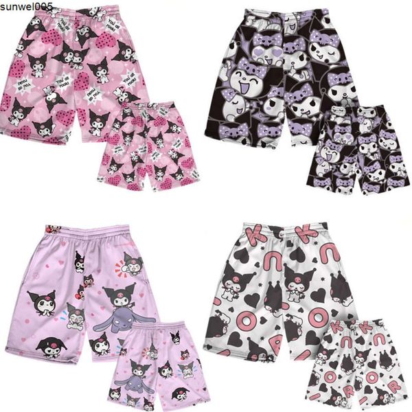 Shorts de grife estão vendendo bem.Kuromi Cartoon Shorts Calças de Praia Estilo Doce e Fofo Casal Estampado Digital Masculino