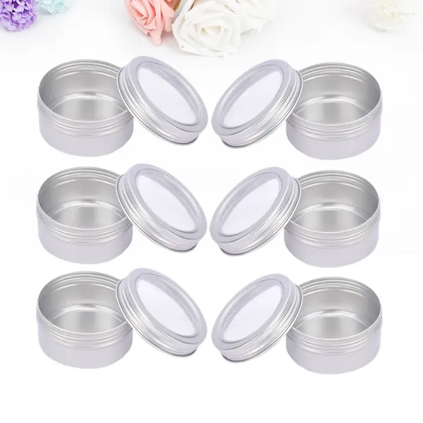 Garrafas de armazenamento 6pcs redondo vazio recipiente jar lata de metal com caixa de alumínio transparente para doces, chá ou presente