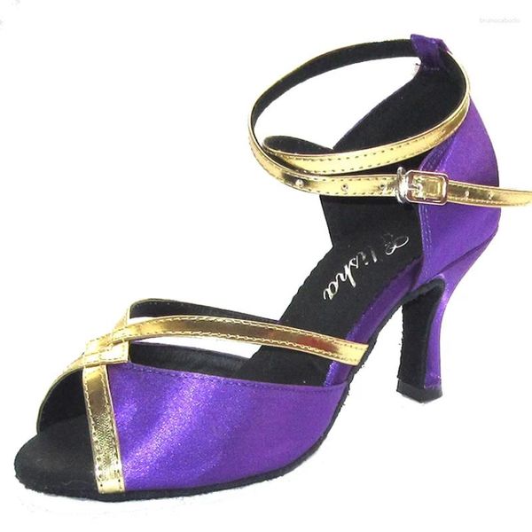 Scarpe da ballo Scarpe latine viola da donna Tacco personalizzato Punta aperta Ballo da sala Salsa Serata sociale Sandali da ballo