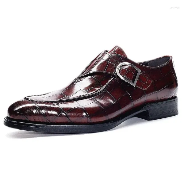 Sapatos de vestido masculino outono couro monge quadrado fivela casamento de negócios d440