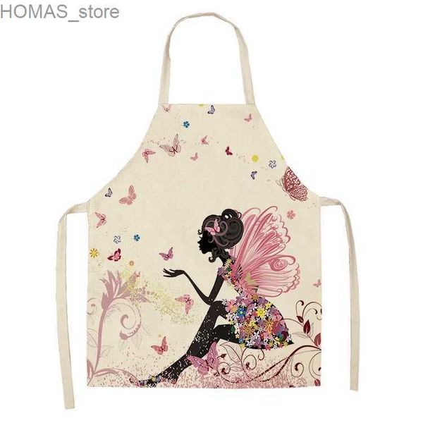 Schürzen maßgeschneiderte Frau Leinen Kochen Schürze Kleid Blumen und Schmetterling gedruckte Kinder Schürzen Hauszubehör Koreanische Küche Lieferungen Y240401