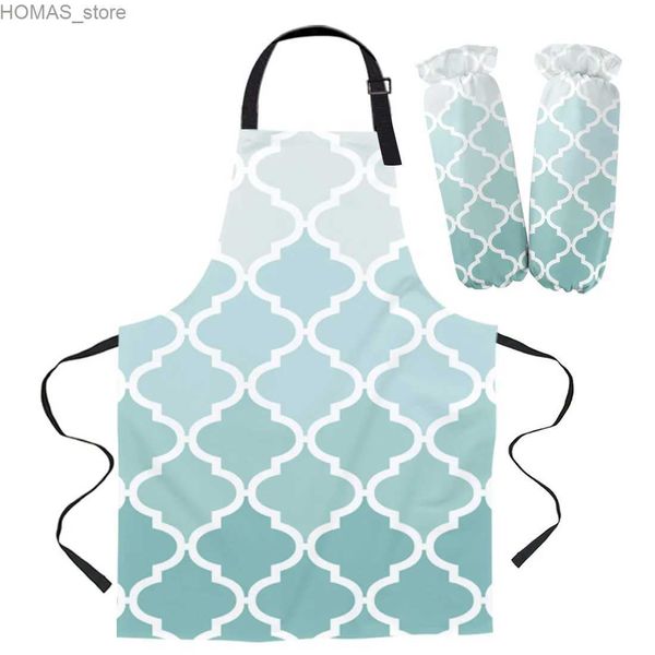 Grembiuli geometrici blu gradiente verde turchese cucina cucina chef per donna decorazioni per bambini abiti da grembiule da cucina cucina strumento da forno y240401