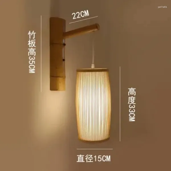 Lâmpada de parede Bambu Rattan Quarto Cabeceira Corredor Corredor Escada Log Led Estilo Nórdico Criativo El Sconce