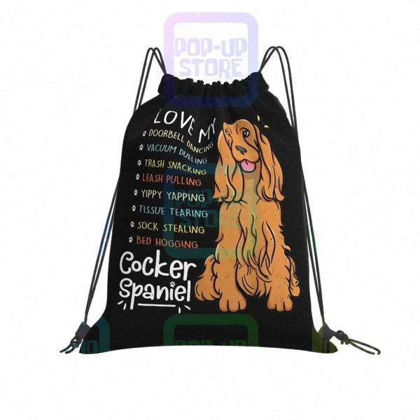 Eu amo meu Cocker Spaniel Dog Drawstring Bags Gym Bag Fi Schoolbag Sacos leves para viagens 60oJ #