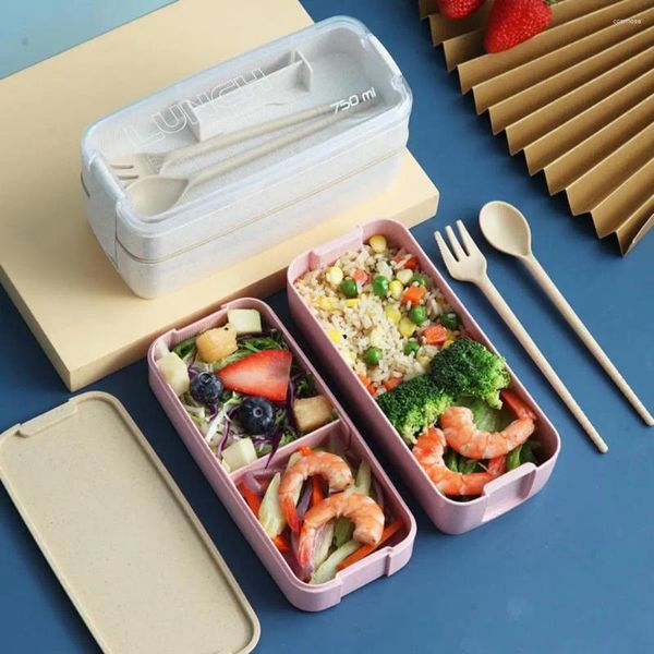 Stoviglie 2 in 1 Bento Box impilabile a doppio strato Contenitori per scomparto per il pranzo per adulti Kit di preparazione dei pasti