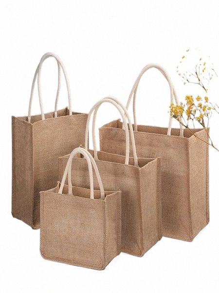 Burlap Tote Reutilizável Eco Sacos Em Branco Jute Beach Shop Bolsa Sacos de Presente Com Alça Mercearia Pacote Vintage Sacos de Armazenamento 2023 G2ke #