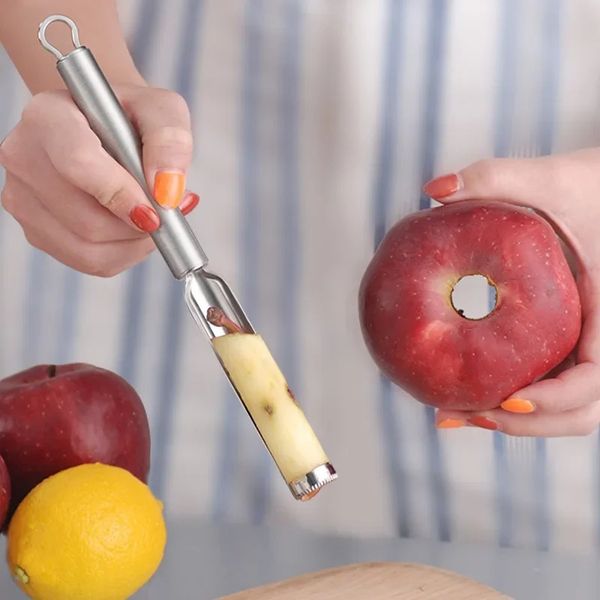 Cortador de frutas em aço inoxidável 4 tamanhos, datas vermelhas, maçã, pêra, removedor de núcleo de sementes de frutas, faca cortadora de frutas, vegetais, ferramentas