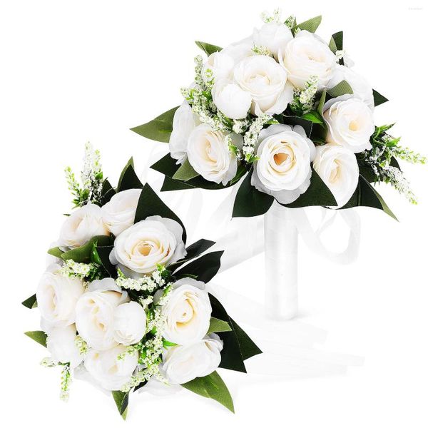 Fiori decorativi 2 pezzi Bouquet da sposa Freschi damigelle d'onore che tengono bouquet di forniture nuziali artificiali per mano