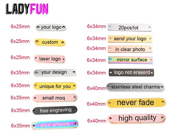 20 pezzi molto in acciaio inossidabile a due fori rettangolo connettore ciondoli in metallo personalizzati personalizzati con il proprio design gratuito240327