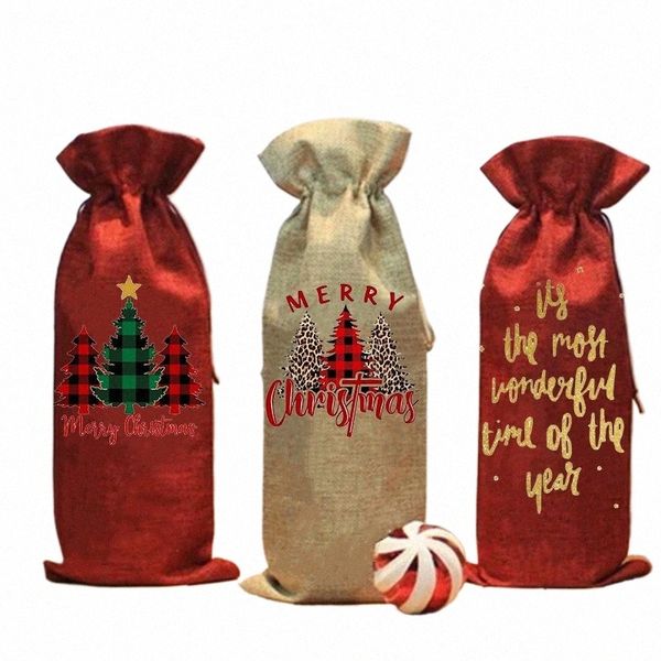 Feliz Natal Sacos de vinho de serapilheira Saco de cordão de Natal Reutilizável Xmas Wine Bottle Covers Xmas Holiday Party Home Storage Gifts 27hN #