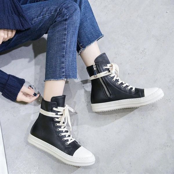 Scarpe casual Coppia Sneakers alte in tela da donna All-match Stringate da uomo Piattaforma piatta Cerniera vulcanizzata