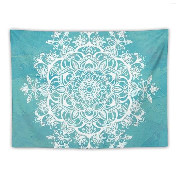 Arazzi Teal Blue Flower Mandala Tapestry Pattern Appeso a parete Decorazione Immagini Camera