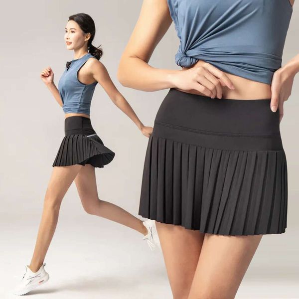 Lemon Yoga Lu 2024 Salia curta PLEAT GYM FIT Sports Tennis Feminino Feminino Jogando ao ar