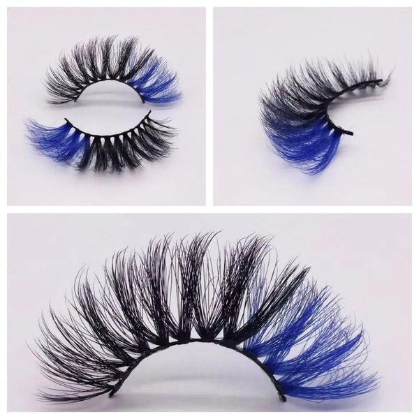 Cílios Postiços 2 Pares Cor DD Curl Rússia Volume Azul Espesso Cruz Colorido Cílios Extensão Reutilizável Faux Mink Cabelo Maquiagem