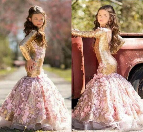 Abito da ragazza di fiori per matrimonio Abito da spettacolo con paillettes in oro rosa per ragazze 716 Abito da cerimonia per bambini con sirena sexy Abito da cerimonia formale lungo Sl2389373