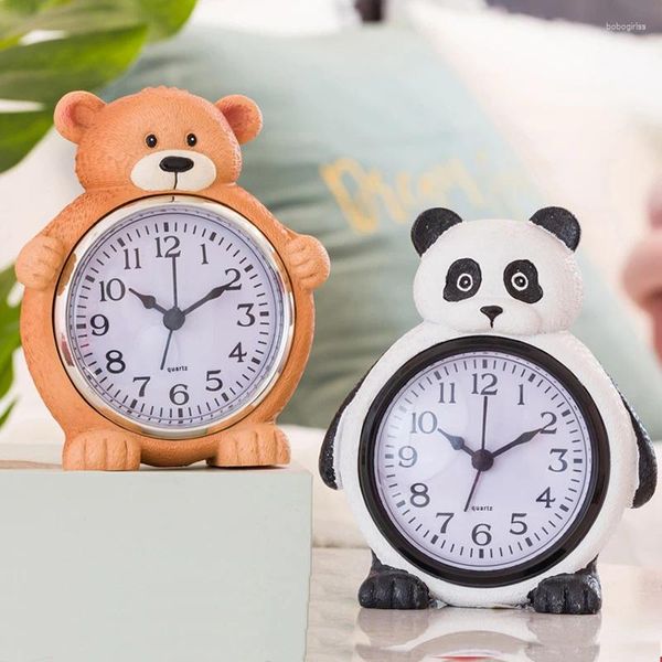 Relógios de mesa bonito dos desenhos animados panda urso quarto decoração relógio divertido animal marrom