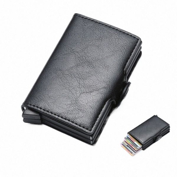 RFID Blocco Porta carte di credito Porta carte di credito Porta carte in pelle Porta carte doppio porta carte ID in metallo Mey Clip Purse Nuovo 2023 M8IR #