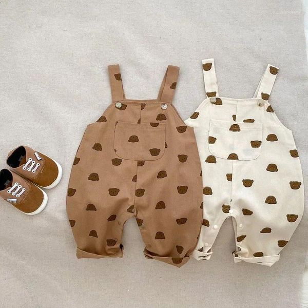 Conjuntos de roupas ins outono nascido bebê menino menina roupas 0-3years manga longa sólida camiseta tops urso padrão bolso macacão playsuit outfits