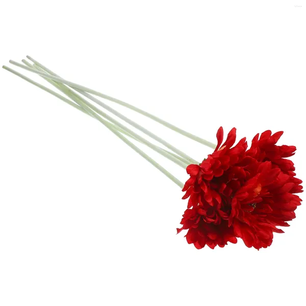 Dekoratif Çiçekler 5 PCS Yapay Gerbera Çiçek Gerçekçi Daisy Saplar Şube Gelin Düğün Buketi Parti Vazo Dekorasyonu (Kırmızı)