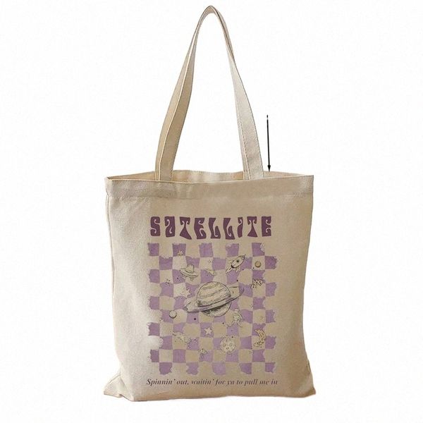 1 peça sacola com padrão de satélite, bolsa de ombro Fi Canvas Harry's House, bolsa de pano inspirada em HS, presente para ela, bolsa de loja T4I3 #