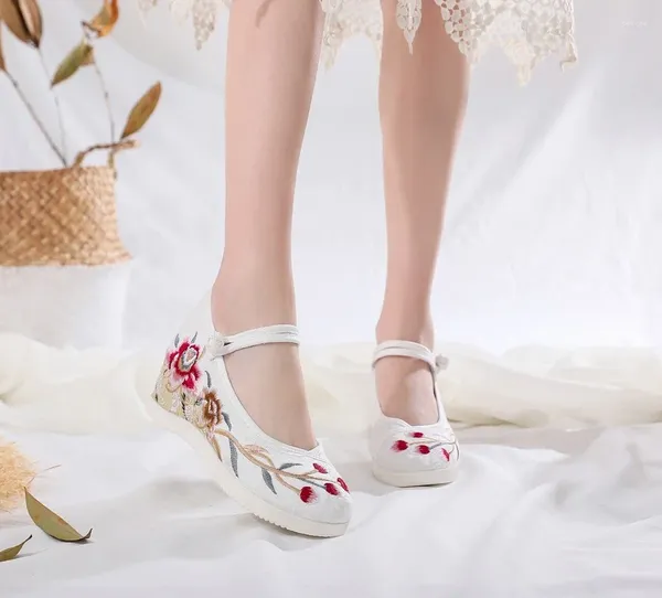 Повседневная обувь, весенне-осенняя женская однотонная обувь на танкетке с китайским узлом, хлопчатобумажная ткань, вышитая обувь на плоской подошве в стиле ретро Hanfu