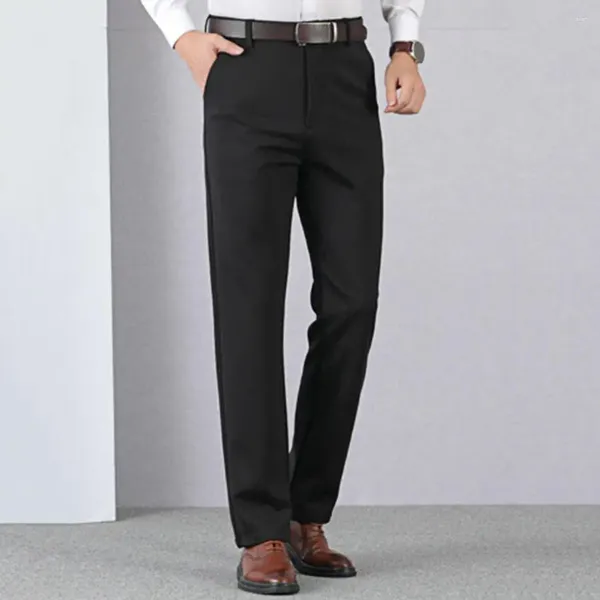 Ternos masculinos calças de terno cor sólida cintura alta grossa formal calças masculinas comprimento do tornozelo zíper reto primavera para o trabalho